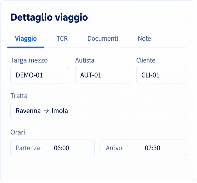Vehicle trip detail interface for Autotrasporti Raffadali